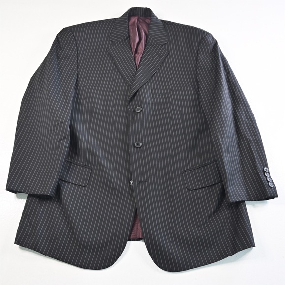 Lineage 42S 33x30 Black Striped Super 140s Mens Jacket‎ Pants Suit - Picture 2 of 12